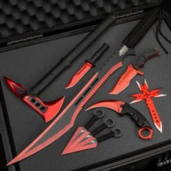 Red Warrior Collector Set - Includes A Variety Of Knives, A Tomahawk Axe And Throwers