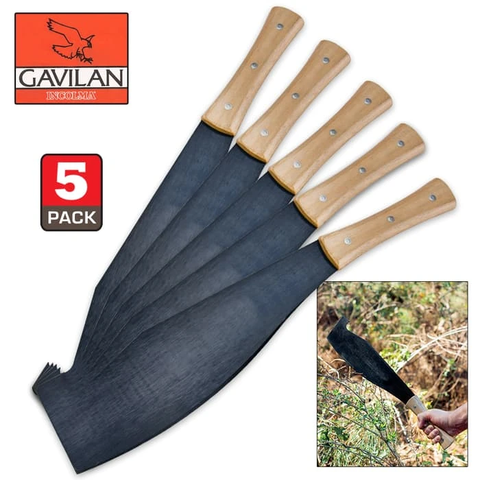 Gavilan Colombian Cane Hook Machete Five-Pack - 1074 High Carbon Steel Blade, Hardwood Handle - Length 21” 1 Gavilan Colombian Cane Hook Machete Five-Pack - 1074 High Carbon Steel Blade, Hardwood Handle - Length 21”
