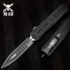 M48 Spear Point Automatic OTF Knife - Stainless Steel Blade, TPU Handle, Slide Trigger, Pocket Clip - Closed 5 3/4"