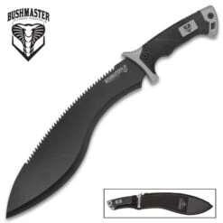 Bushmaster Kukri Machete Knife With Sheath - Stainless Steel Blade, Sawback, TPU Handle With Rubberized Grip - Length 18”