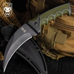 Knife Series Shop 3 SOA® Battle Talon Karambit Knife And Sheath - 3Cr13 Stainless Steel Blade, Twice Injected TPU And Rubber Handle - Length 8 7/10”
