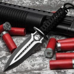 Skull Dagger And Sheath - 3Cr13 Stainless Steel Blade, Nylon Rope Wrapped Stainless Steel Handle - Length 9”