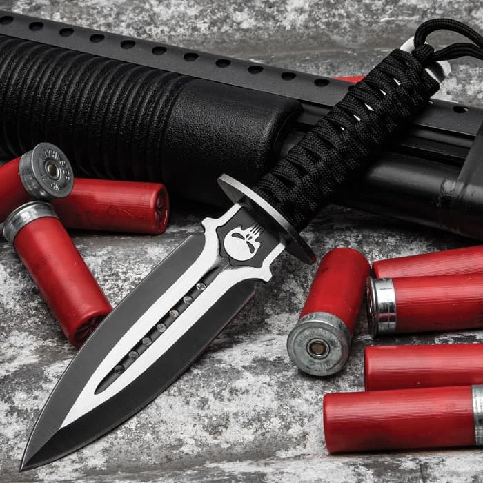 Skull Dagger And Sheath - 3Cr13 Stainless Steel Blade, Nylon Rope Wrapped Stainless Steel Handle - Length 9” 1 Skull Dagger And Sheath - 3Cr13 Stainless Steel Blade, Nylon Rope Wrapped Stainless Steel Handle - Length 9”