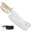 Combat Cleaver Trench Knife And Sheath - Stainless Steel Blade, Brass Knuckle Guard Handle, Distressed Finish - Length 15”