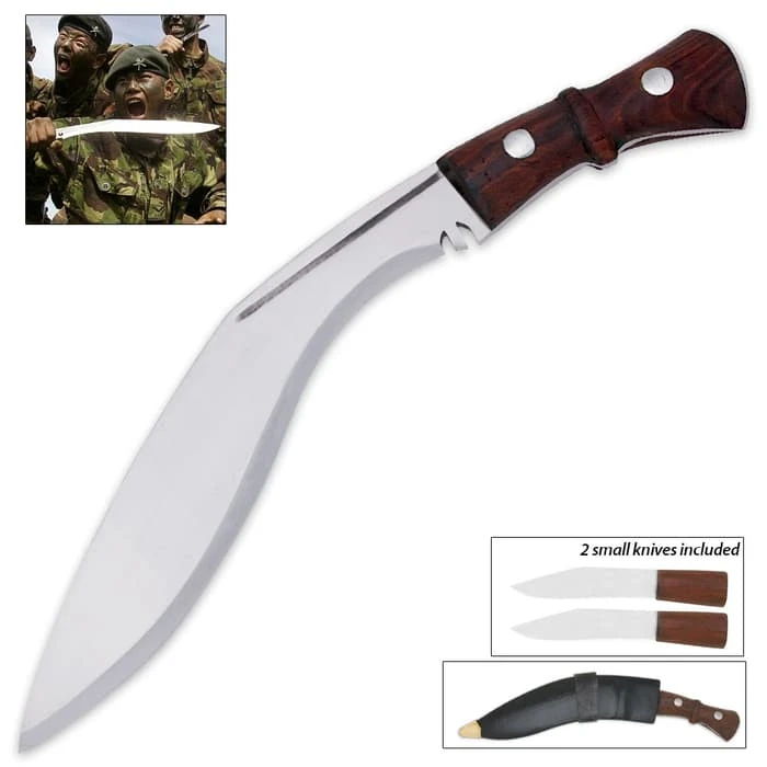 Genuine Gurkha Kukri With Traditional Accessory Knives And Leather Sheath 1 Genuine Gurkha Kukri With Traditional Accessory Knives And Leather Sheath