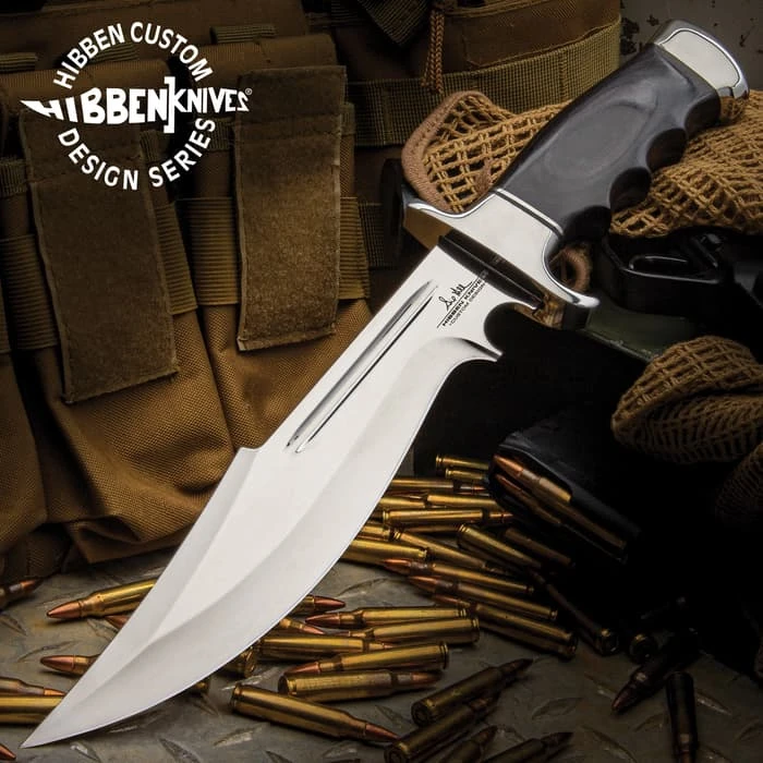 Gil Hibben Legionnaire Bowie Knife - 7Cr17 Stainless Steel Blade, Black Pakkawood Handle, Stainless Steel Guard And Pommel, Leather Belt Sheath 1 Gil Hibben Legionnaire Bowie Knife - 7Cr17 Stainless Steel Blade, Black Pakkawood Handle, Stainless Steel Guard And Pommel, Leather Belt Sheath
