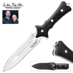 Hibben Legacy Boot Knife With Leather Sheath - 7Cr17 Stainless Steel Blade, Pakkawood Handle, Trigger-Finger Grips - Length 11 3/4β