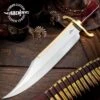 Gil Hibben Old West Bowie Knife - Bloodwood Edition - Stainless Steel Blade, Wooden Handle, Gold-Plated Guard, Leather Sheath - Length 20 1/2”