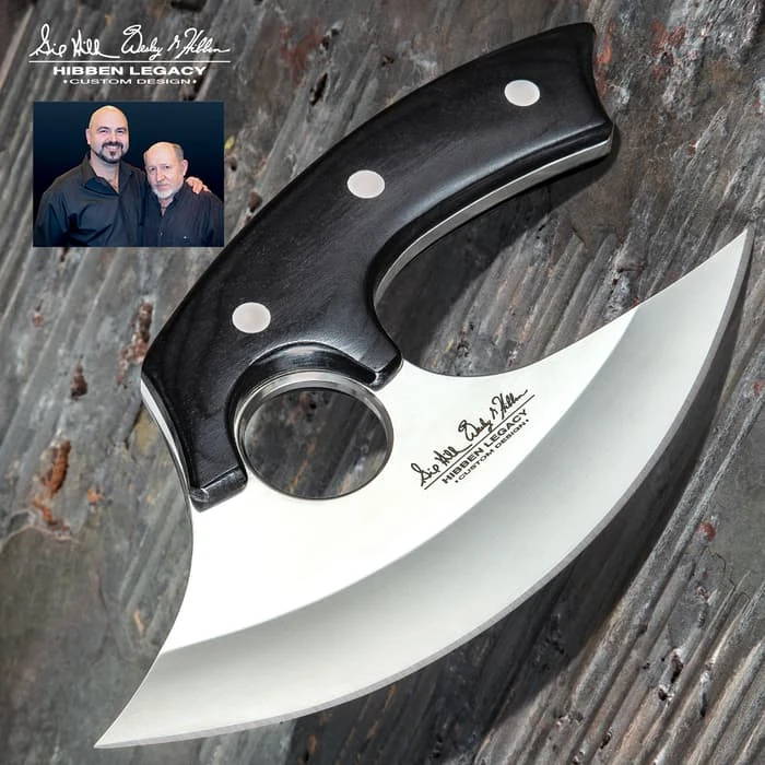 Hibben Legacy Ulu Knife And Leather Sheath - 5Cr15 Stainless Steel Blade, Pakkawood Handle Scales, Stainless Steel Pins - Length 7 5/8 1 Hibben Legacy Ulu Knife And Leather Sheath - 5Cr15 Stainless Steel Blade, Pakkawood Handle Scales, Stainless Steel Pins - Length 7 5/8