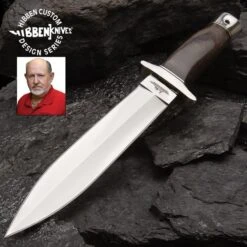 Hibben Double Edge Boot Knife With Sheath - 5Cr15 Steel Blade, Pakkawood Handle, Stainless Steel Guard And Pommel - Length 10 3/8”