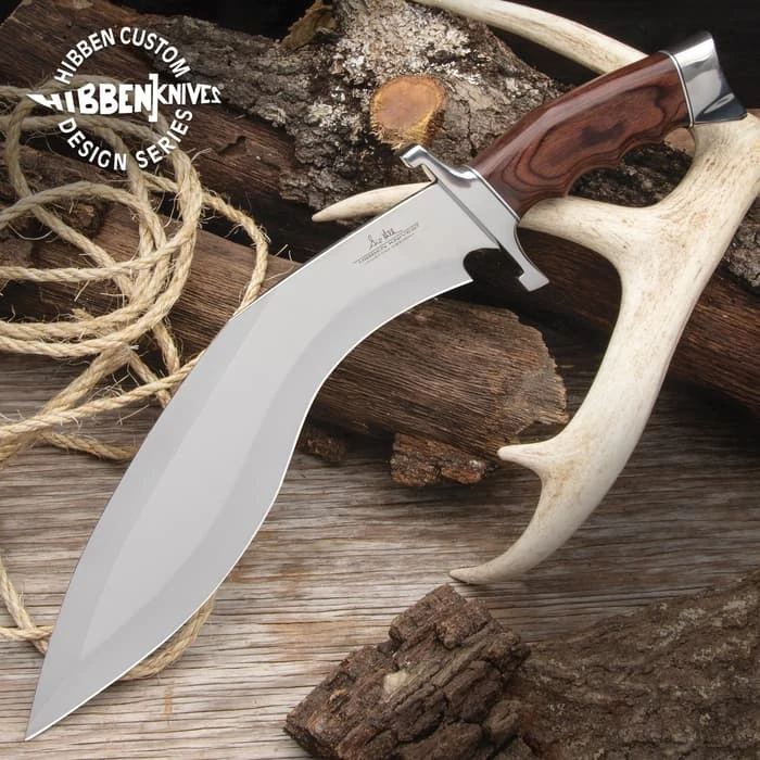 Hibben Kukri Fighter Knife And Sheath - 5Cr15MoV Steel Blade, Pakkawood Handle, Chrome-Plated Metal Guard And Pommel - Length 17 3/8” 1 Hibben Kukri Fighter Knife And Sheath - 5Cr15MoV Steel Blade, Pakkawood Handle, Chrome-Plated Metal Guard And Pommel - Length 17 3/8”