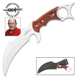 Gil Hibben Bloodwood Karambit With Sheath - 5Cr15MoV Stainless Steel Blade, Wooden Handle Scales - Length 9 1/4β