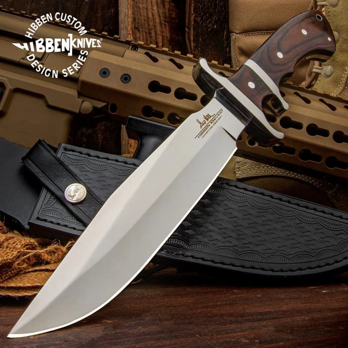 Hibben Sub-Hilt Fighter Knife And Sheath - 5Cr15MoV Stainless Steel Blade, Bloodwood Handle, Stainless Steel Guard 1 Hibben Sub-Hilt Fighter Knife And Sheath - 5Cr15MoV Stainless Steel Blade, Bloodwood Handle, Stainless Steel Guard