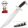 Gil Hibben 65TH Anniversary Spartan Bowie And Display Stand - 5Cr15 Stainless Steel Blade, Pakkawood Handle, Brass Spine - Length 20 5/8”