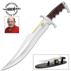 Gil Hibben 65TH Anniversary Spartan Bowie And Display Stand - 5Cr15 Stainless Steel Blade, Pakkawood Handle, Brass Spine - Length 20 5/8β
