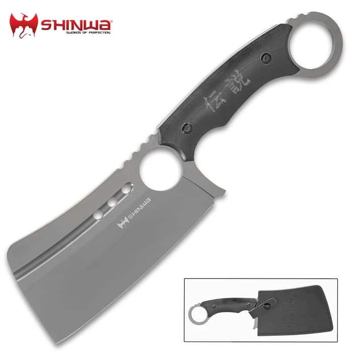 Shinwa Ryori Cleaver Knife With Sheath - 3Cr13 Stainless Steel Blade, Titanium Coating, G10 Handle Scales - Length 12” 1 Shinwa Ryori Cleaver Knife With Sheath - 3Cr13 Stainless Steel Blade, Titanium Coating, G10 Handle Scales - Length 12”