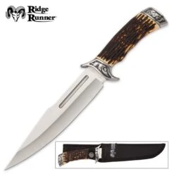Ridge Runner Pronghorn Prairie Bowie Knife And Sheath - Faux Stag Antler Handle - Deer Hunting Knife