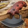 Ridge Runner Modified Ulu Knife With Sheath - Stainless Steel Blade, Full-Tang, Non-Reflective, Wooden Handle Scales - Length 6 1/2”