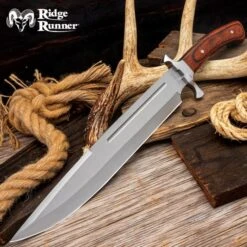 Ridge Runner Denali Ridge Toothpick Knife And Sheath - Stainless Steel Blade, Wooden Handle, Stainless Steel Pins - Length 17 1/2”