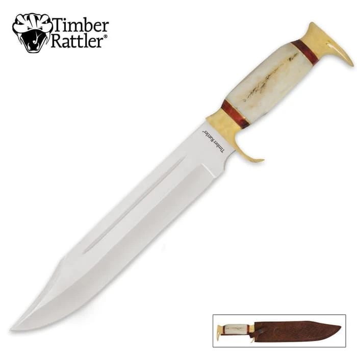 Timber Rattler Swamp Gator Hunter Bowie Knife & Leather Sheath 1 Timber Rattler Swamp Gator Hunter Bowie Knife & Leather Sheath