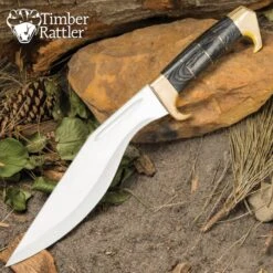 Timber Rattler Grey Gurkha Kukri And Sheath - Stainless Steel Blade, Pakkawood Handle, Brass Pommel - Length 16 1/2”