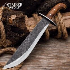 Timber Wolf US 139 Survivor Knife And Sheath - Rough-Forged Carbon Steel Blade, Wooden Handle, Brass Pins