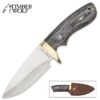 Timber Wolf Grey Skinner Knife And Sheath - Stainless Steel Blade, Pakkawood Handle Scales, Brass Half-Guard - Length 9”