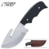 Timber Wolf Field Dressing Gut-Hook Knife And Sheath - Stainless Steel Blade, Bone Handle Scales - Length 7 1/2”