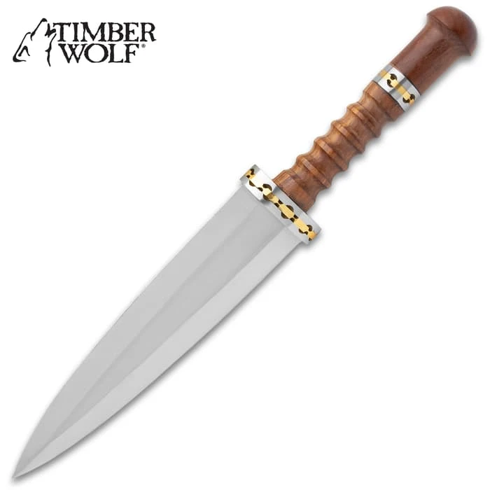 Timber Wolf Crusader Dagger And Sheath - Stainless Steel Blade, Wooden Handle, Fileworked Accents - Length 17 1/2" 1 Timber Wolf Crusader Dagger And Sheath - Stainless Steel Blade, Wooden Handle, Fileworked Accents - Length 17 1/2"