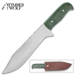 Timber Wolf Greenwood Survival Knife And Sheath - Stainless Steel Blade, Micarta Handle, Brass Lanyard Hole, Stainless Pins - Length 12”