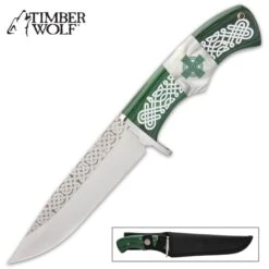 Timber Wolf Celtic Legend Fixed Blade Knife With Sheath - 3Cr13 Stainless Steel Blade, Wooden Handle, Stainless Steel Guard - Length 10 3/4”