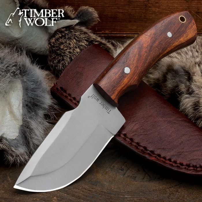 Timber Wolf Deep Canyon Skinner Knife And Sheath - High Carbon Steel Blade, Wooden Handle - Length 8 1/2” 1 Timber Wolf Deep Canyon Skinner Knife And Sheath - High Carbon Steel Blade, Wooden Handle - Length 8 1/2”
