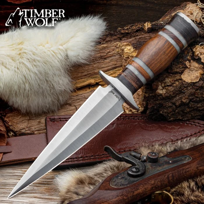 Timber Wolf Fur Trapper Dagger And Sheath - Stainless Steel Blade, Wood And Resin Handle - Length 12" 1 Timber Wolf Fur Trapper Dagger And Sheath - Stainless Steel Blade, Wood And Resin Handle - Length 12"