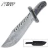 Timber Wolf Shark Back Knife And Sheath - Damascus Steel Blade, Wooden Handle, Lanyard Hole - Length 15 1/2"