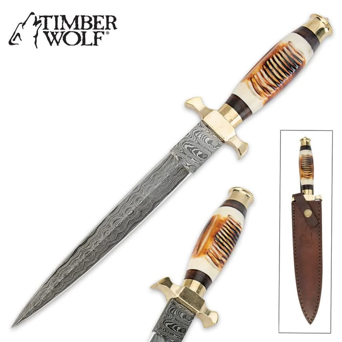 Timber Wolf Elite Damascus & Bone Dagger Knife 1 Timber Wolf Elite Damascus & Bone Dagger Knife