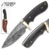 Timber Wolf Bear River Damascus Skinner Fixed Blade Knife With Leather Sheath