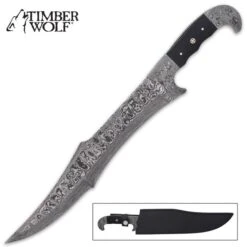 Timber Wolf Shah Machete And Sheath - Damascus Steel Blade, Damascus Steel Handle, Walnut Wood Handle - Length 17”