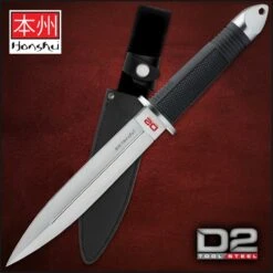 United Cutlery Honshu D2 Fighter Knife And Sheath - D2 Tool Steel Blade, Rubberized Grip, Stainless Steel Guard