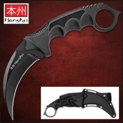 United Cutlery Black Honshu Karambit With Shoulder Harness Sheath - 7Cr13 Stainless Steel Blade, Over-Molded Handle - Length 8 3/4โ