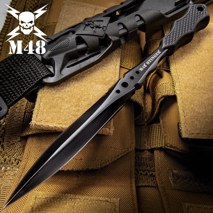 M48 Stinger Urban Dagger Black With Harness Sheath 1 M48 Stinger Urban Dagger Black With Harness Sheath