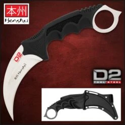 United Cutlery Silver Honshu Karambit With Shoulder Harness Sheath - D2 Tool Steel Blade, Over-molded Handle - Length 8 3/4”