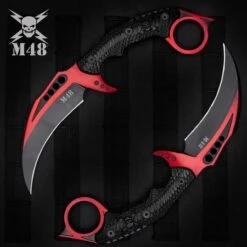 M48 Red Liberator Falcon Karambit And Sheath - Cast Stainless Steel Blade, Injection Molded Nylon Handle - Length 10”