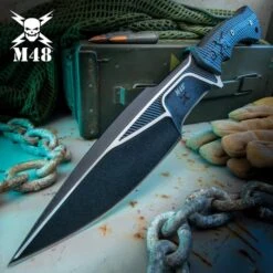 M48 Liberator Sabotage II Combat Knife With Sheath - Cast Stainless Steel, Black Oxide Coating, Layered G10 Handle - Length 13 1/2”