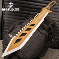 USMC Desert OPS Sawback Machete With Sheath - Stainless Steel Blade, Non-Reflective Coating, ABS Handle - Length 24โ