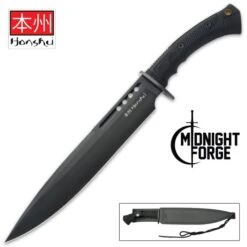 Honshu Boshin Midnight Forge Toothpick Knife And Sheath - 7Cr13 Stainless Steel Blade, Contoured TPR Handle, Lanyard Hole