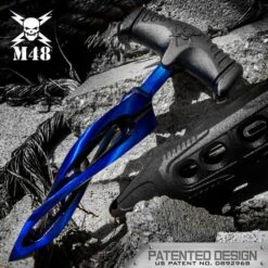 M48 Cyclone Blue Push Dagger And Sheath - 2Cr13 Cast Stainless Steel Blade, TPR Rubber Handle - Length 7 3/8”