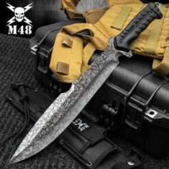 M48 Combat Machete Gen II And Sheath - Stainless Steel Blade, Titanium Electroplated Finish, TPU Handle - Length 17 3/4”