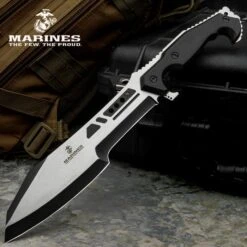 USMC Covert Ops Machete And Sheath - Stainless Steel Blade, Extended Tang, Pakkawood Handle Scales - Length 16"