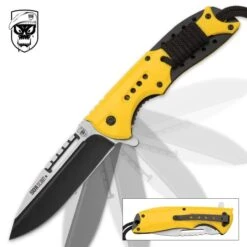 SOA Scout Assisted Opening Pocket Knife - Yellow With Black Paracord Wrapping