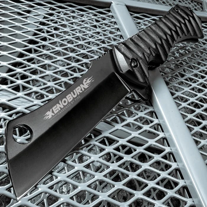 Xenoburn Assisted Opening Cleaver Pocket Knife - Black Titanium Coated Steel Blade, Textured TPU Handle, Pocket Clip, Lanyard Hole 1 Xenoburn Assisted Opening Cleaver Pocket Knife - Black Titanium Coated Steel Blade, Textured TPU Handle, Pocket Clip, Lanyard Hole